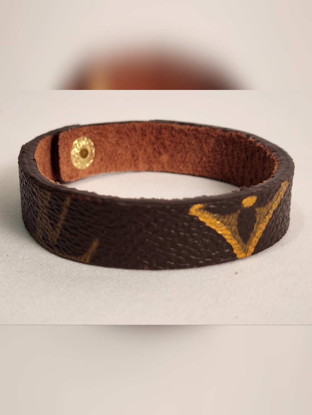 Louis Vuitton Monogram Canvas brown suede Metallic Gold Bracelet